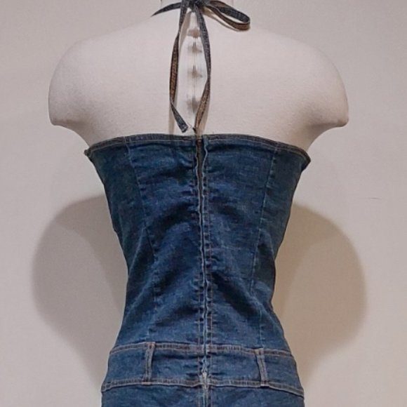 💋1970's BOHO CHIC💋 Capri Sanded Capri Denim Jumpsuit in Blue - Picture 10 of 12
